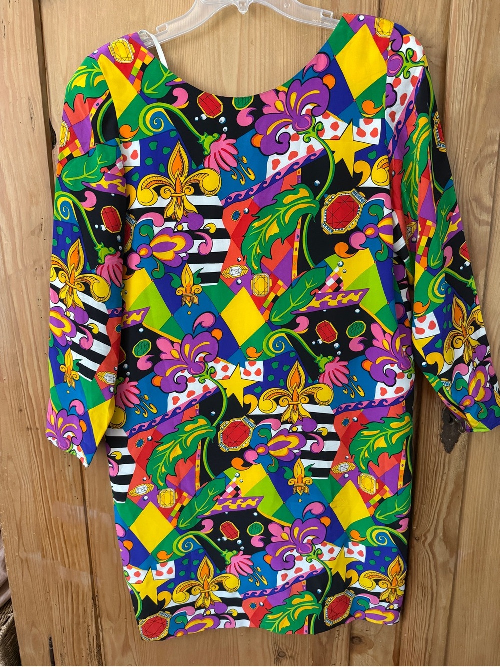 Vintage l. Magnin 100% silk Vibrant Multi-Color Geometric & Fleur Dress